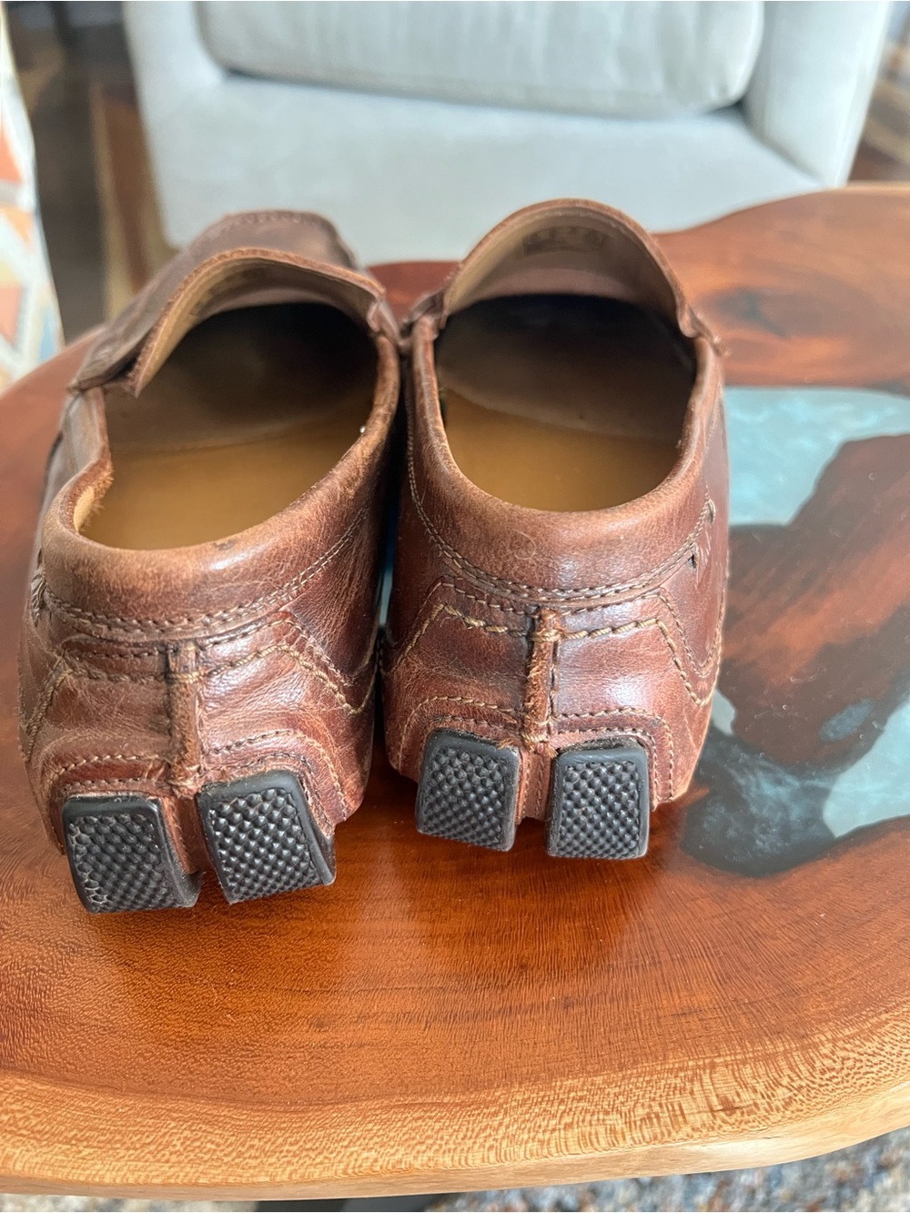 Collection B Chestnut Brown Leather Penny Loafers with Gold Accent - Picture 3 of 6